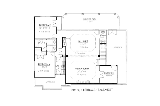 Floor Plan - Lower Floor for Country House Plan #437-42 - 4 bed, 3.5 bath
