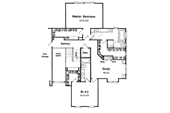 Floor Plan - Upper Floor for European House Plan #41-167 - 3 bed, 3.5 bath