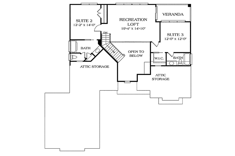 House Blueprint - Floor Plan - Upper Floor for Craftsman House Plan #453-216 - 3 bed, 3.5 bath