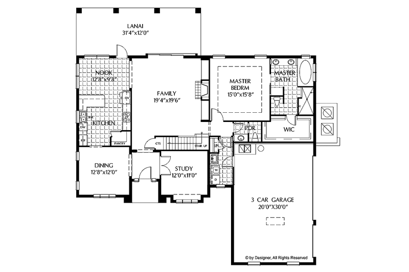 Home Plan - Floor Plan - Main Floor for Mediterranean House Plan #999-128 - 4 bed, 3.5 bath