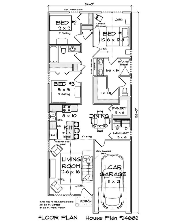 Home Plan - Floor Plan - Main Floor for Cottage House Plan #513-2474 - 3 bed, 2 bath