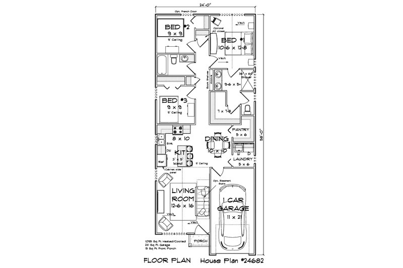 Home Plan - Floor Plan - Main Floor for Cottage House Plan #513-2474 - 3 bed, 2 bath