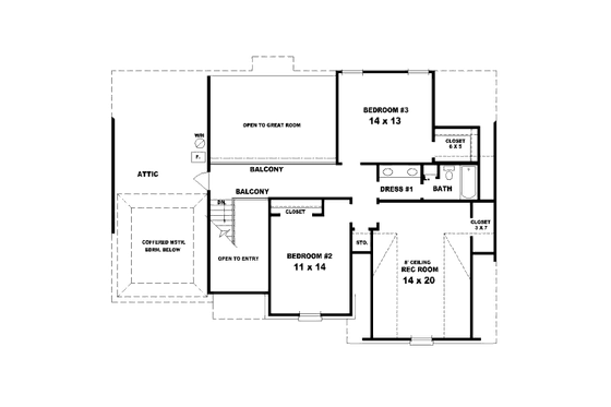 Floor Plan - Upper Floor for European House Plan #81-13904 - 3 bed, 2 bath