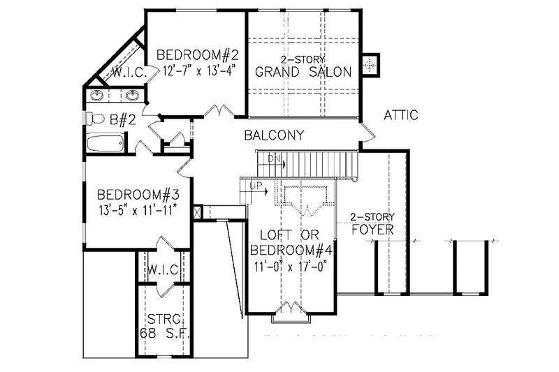 House Blueprint - Floor Plan - Upper Floor for Traditional House Plan #54-292 - 3 bed, 2.5 bath
