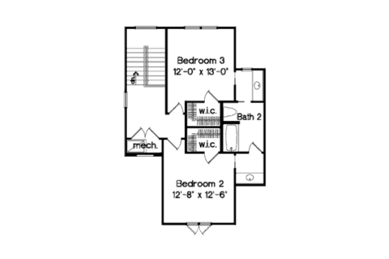 Floor Plan - Upper Floor for Bungalow House Plan #135-201 - 3 bed, 2.5 bath