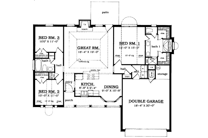 Home Plan - Floor Plan - Main Floor for Country House Plan #42-569 - 3 bed, 2 bath