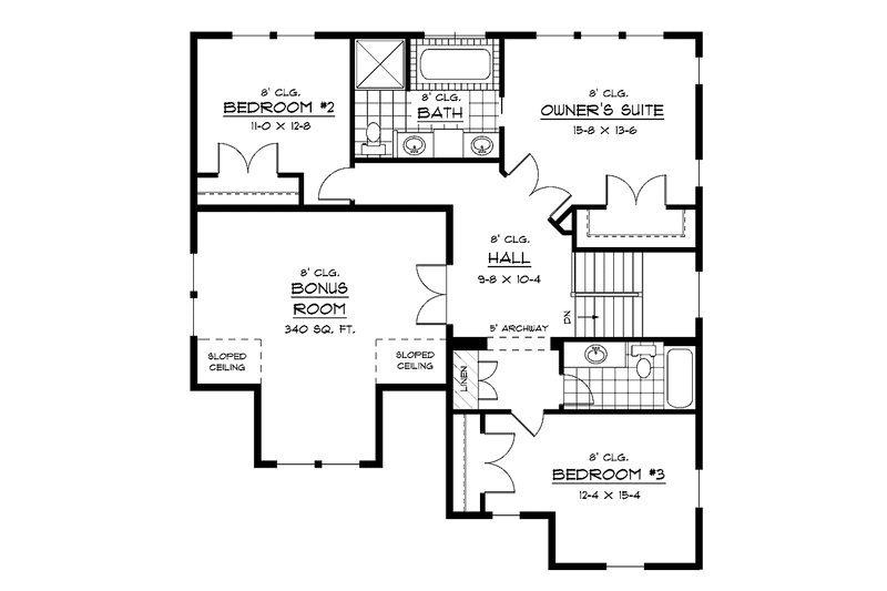 Home Plan - Floor Plan - Upper Floor for European House Plan #51-625 - 3 bed, 2.5 bath