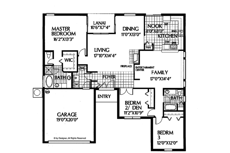 Home Plan - Floor Plan - Main Floor for Mediterranean House Plan #999-13 - 3 bed, 2 bath