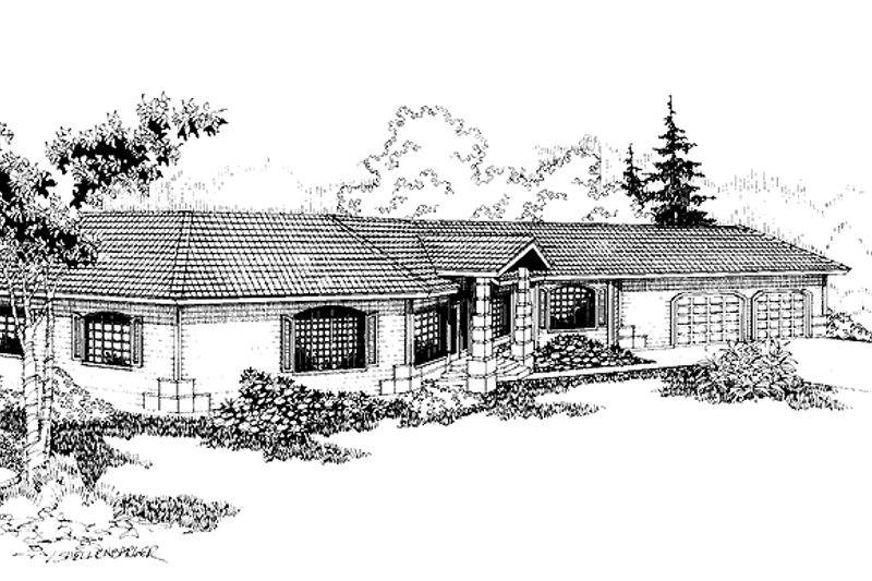 Home Plan - Exterior - Front Elevation 3 for Contemporary House Plan #60-805 - 4 bed, 3 bath