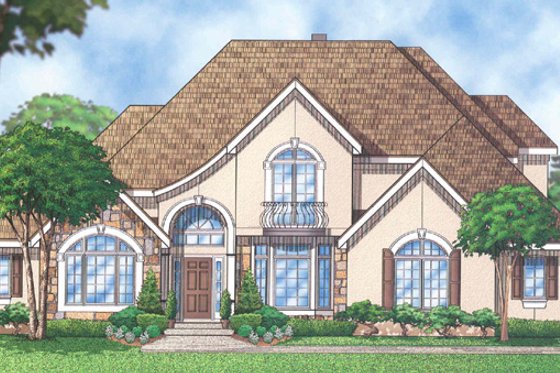 Exterior - Front Elevation for European House Plan #67-310 - 4 bed, 5 bath