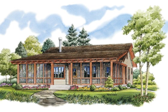 Exterior - Front Elevation 3 for Country House Plan #942-13 - 2 bed, 2 bath