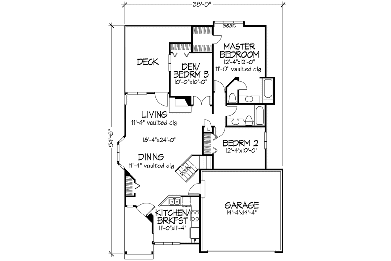 Home Plan - Floor Plan - Main Floor for Country House Plan #320-1118 - 2 bed, 2 bath
