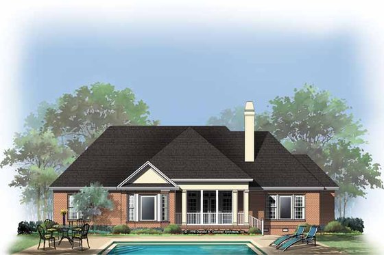 Exterior - Rear Elevation for Ranch House Plan #929-301 - 4 bed, 2.5 bath