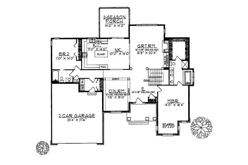 Home Plan - Floor Plan - Main Floor for Mediterranean House Plan #70-1342 - 2 bed, 2 bath