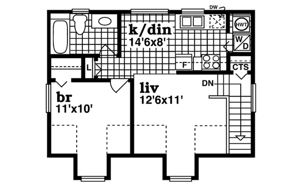 Floor Plan - Upper Floor for Farmhouse House Plan #47-1081 - 1 bed, 1 bath