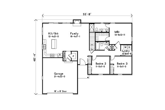 Floor Plan - Main Floor for Ranch House Plan #22-642 - 3 bed, 2 bath
