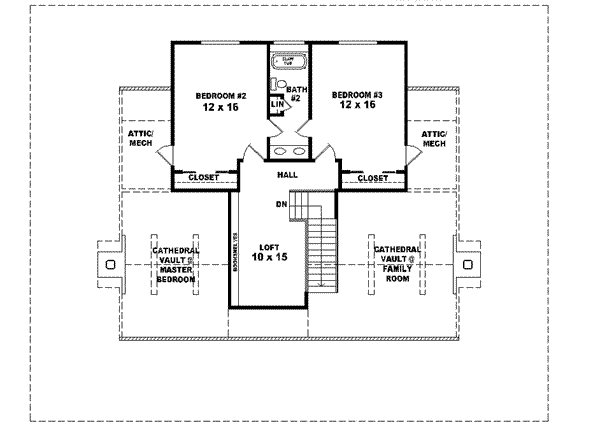 Floor Plan - Upper Floor for Southern House Plan #81-494 - 3 bed, 2.5 bath