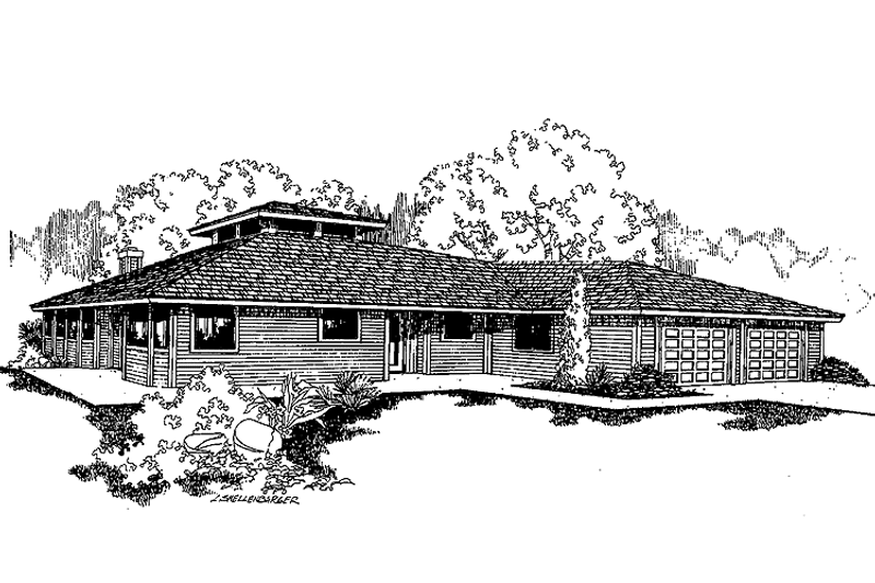 Home Plan - Exterior - Front Elevation 3 for Prairie House Plan #60-946 - 3 bed, 2 bath