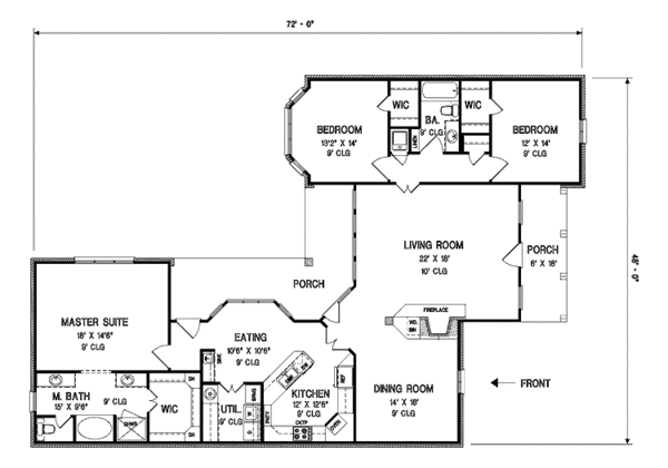 House Blueprint - Country Floor Plan - Main Floor Plan #45-480