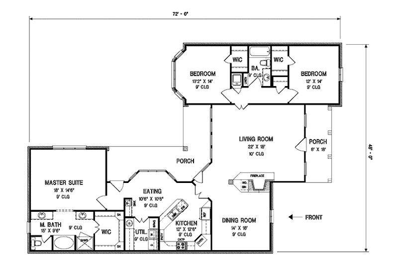Home Plan - Floor Plan - Main Floor for Country House Plan #45-480 - 3 bed, 2 bath
