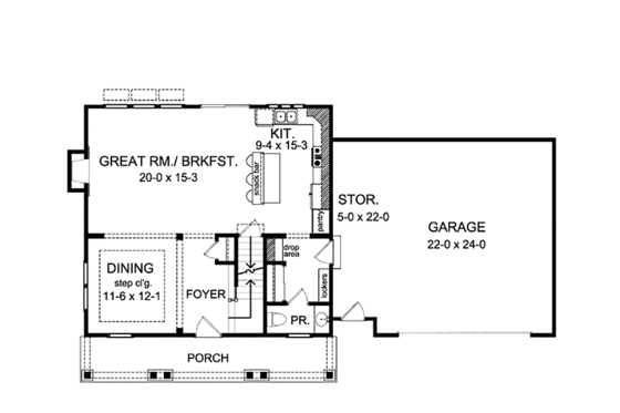 Floor Plan - Main Floor for Colonial House Plan #1010-14 - 3 bed, 2.5 bath