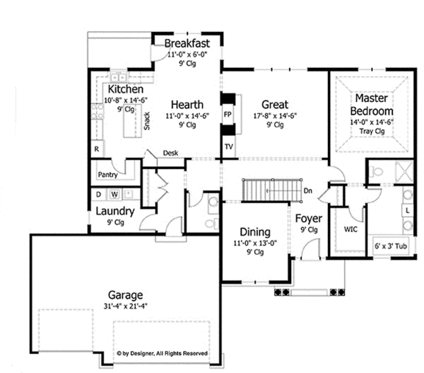 Architectural House Design - European Floor Plan - Main Floor Plan #51-974