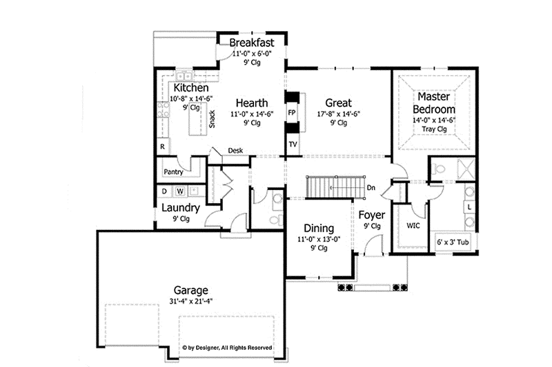 Home Plan - Floor Plan - Main Floor for European House Plan #51-974 - 1 bed, 1.5 bath