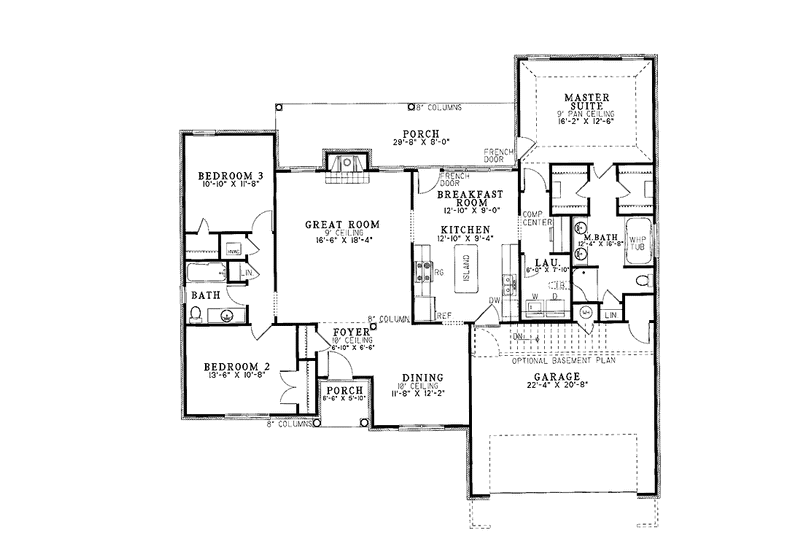 Home Plan - Floor Plan - Main Floor for Ranch House Plan #17-2730 - 3 bed, 2 bath