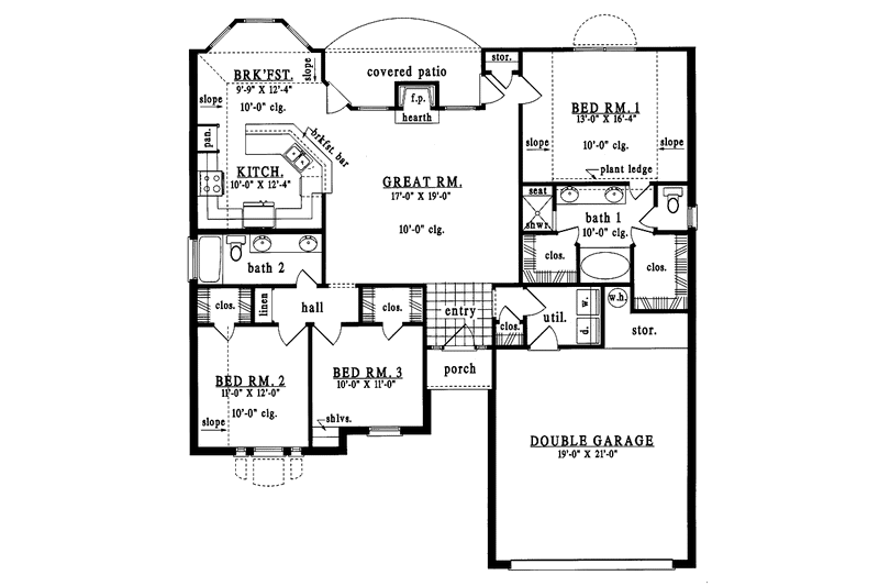 House Plan Design - Floor Plan - Main Floor for European House Plan #42-439 - 3 bed, 2 bath