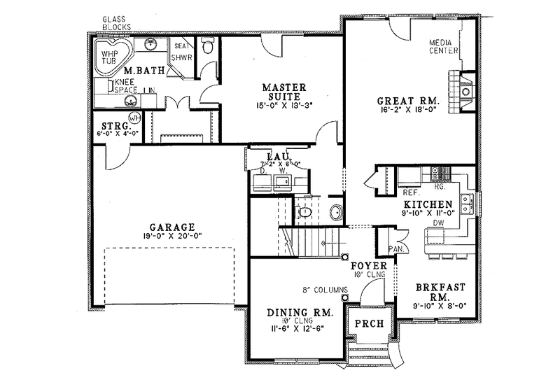 Home Plan - Floor Plan - Main Floor for Country House Plan #17-3140 - 3 bed, 2.5 bath