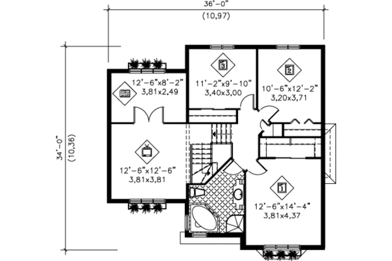 Floor Plan - Upper Floor for European House Plan #25-4178 - 3 bed, 1.5 bath