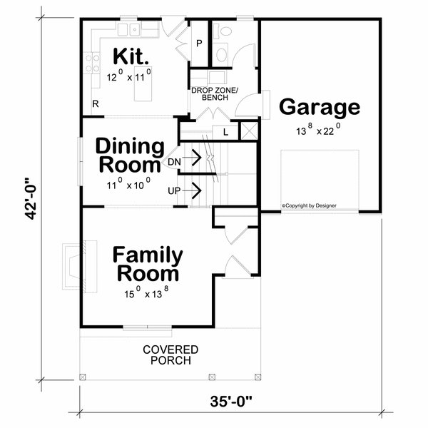 Dream House Plan - Floor Plan - Main Floor for Farmhouse House Plan #20-2658 - 3 bed, 2.5 bath