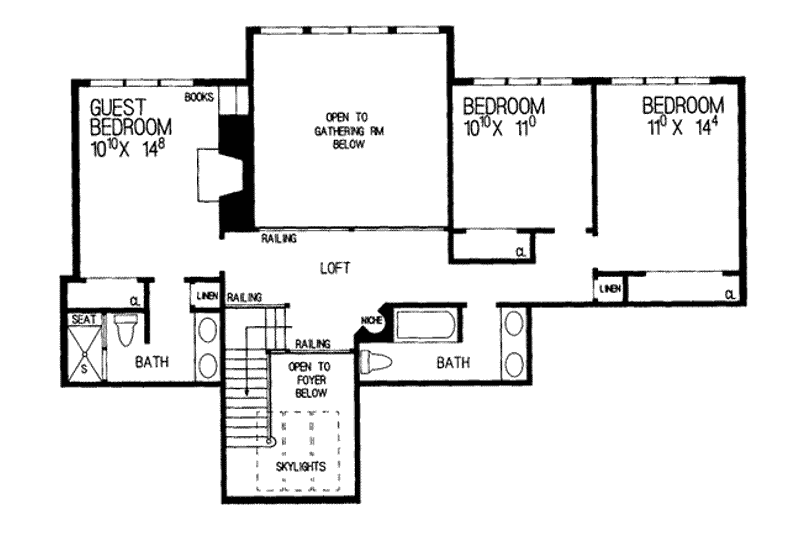 House Blueprint - Floor Plan - Upper Floor for Traditional House Plan #72-314 - 4 bed, 3.5 bath