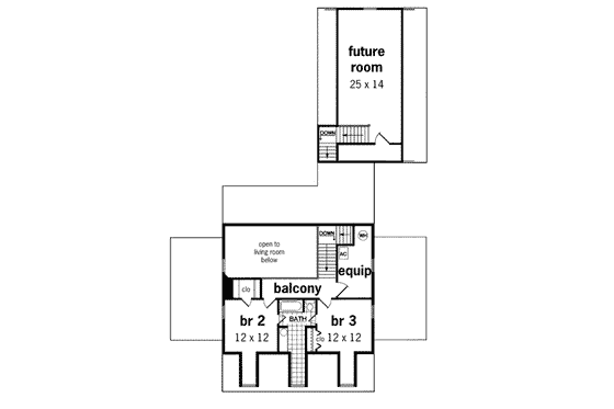 Floor Plan - Upper Floor for Southern House Plan #45-276 - 3 bed, 2.5 bath