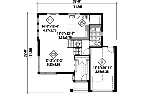 Floor Plan - Main Floor for Contemporary House Plan #25-4574 - 4 bed, 1 bath