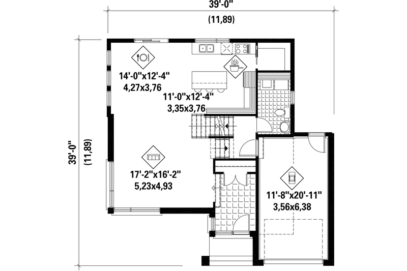 Architectural House Design - Floor Plan - Main Floor for Contemporary House Plan #25-4574 - 4 bed, 1 bath