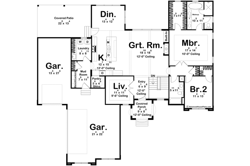 House Design - Floor Plan - Main Floor for Mediterranean House Plan #455-389 - 2 bed, 2 bath