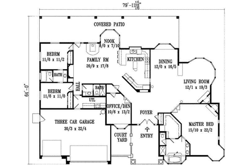 Home Plan - Floor Plan - Main Floor for Adobe / Southwestern House Plan #1-1168 - 3 bed, 3 bath