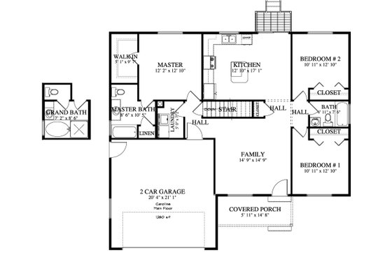 Floor Plan - Main Floor for Ranch House Plan #1060-103 - 3 bed, 2 bath