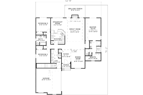 Floor Plan - Main Floor for Country House Plan #17-2952 - 3 bed, 2 bath