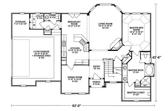 Floor Plan - Main Floor for Mediterranean House Plan #20-256 - 3 bed, 3 bath
