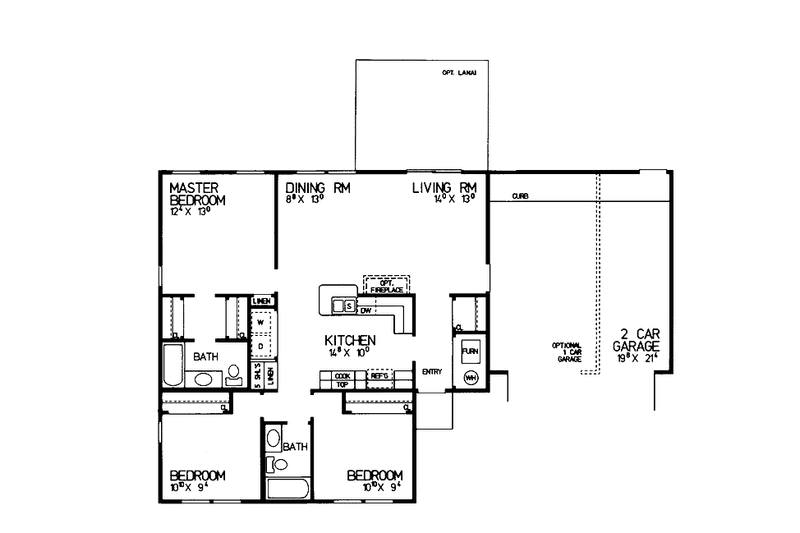 Home Plan - Floor Plan - Main Floor for Adobe / Southwestern House Plan #72-1029 - 3 bed, 2 bath