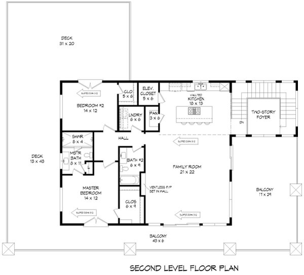 Contemporary Floor Plan - Upper Floor Plan #932-988