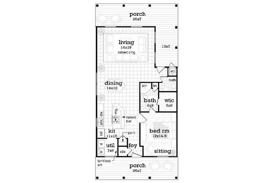 Floor Plan - Main Floor for Cottage House Plan #45-618 - 1 bed, 1.5 bath