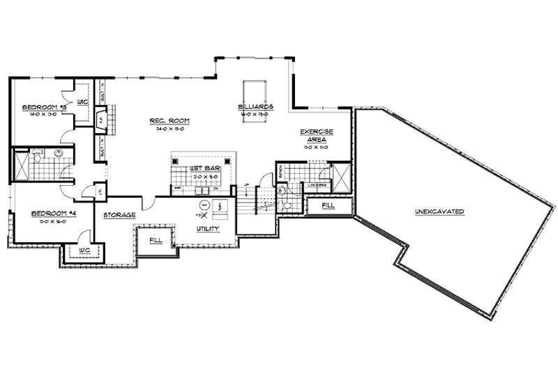 Architectural House Design - Floor Plan - Lower Floor for Traditional House Plan #51-678 - 4 bed, 4.5 bath