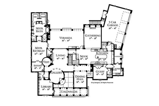 Floor Plan - Main Floor for Mediterranean House Plan #1058-1 - 6 bed, 5 bath