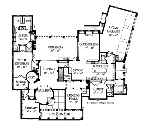 Architectural House Design - Mediterranean Floor Plan - Main Floor Plan #1058-1