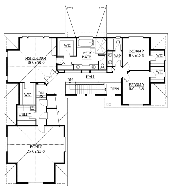 Craftsman Floor Plan - Upper Floor Plan #132-488