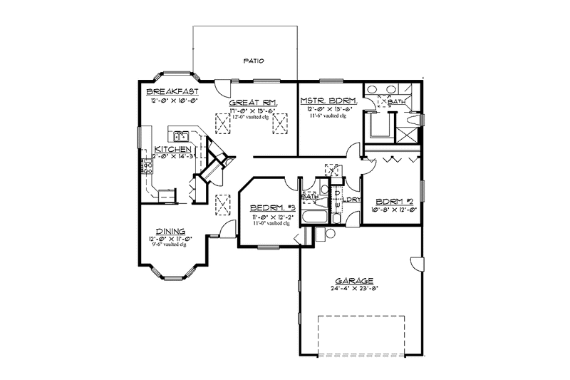 Architectural House Design - Floor Plan - Main Floor for Ranch House Plan #997-29 - 3 bed, 2 bath