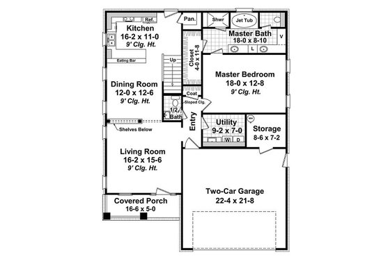 Floor Plan - Main Floor for Craftsman House Plan #21-254 - 3 bed, 2.5 bath